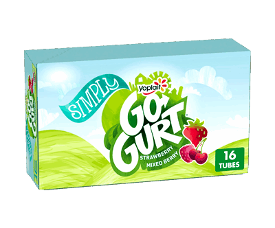 Simply Go-GURT Strawberry and Mixed Berry Kids Low Fat Yogurt Variety Pack, Gluten Free, 2 oz. Yogurt Tubes (16 Count)